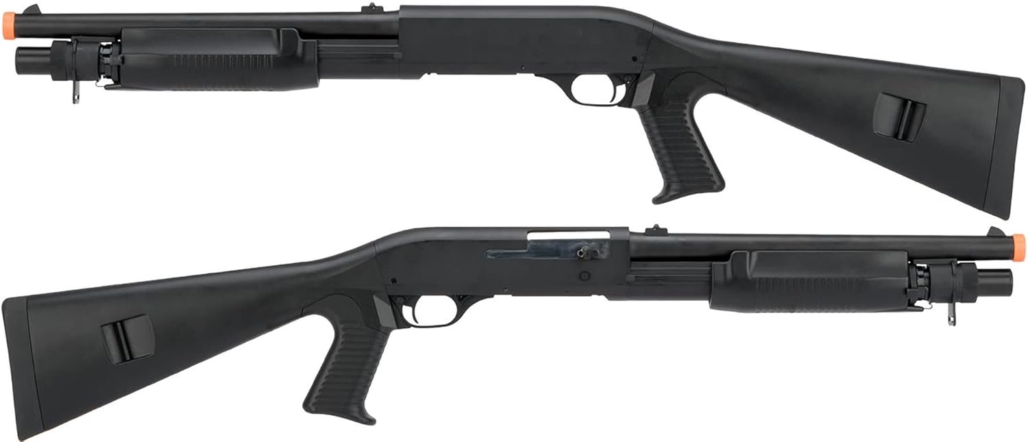 Evike Airsoft - CYMA Standard Metal M3 3-Round Burst Multi-Airsoft Shotshell Loading Airsoft Shotgun (Model: Full Stock CQB)