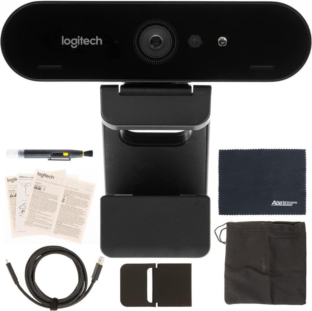 Logitech Brio 4K Webcam + AOM Bundle, Video Calling, Noise Cancelling Microphone, Automatic HD, Microsoft Teams, Zoom, Google Voice, Google Meet, PC/