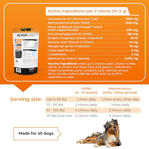 VetriScience-Glycoflex-3-Clinically-Proven-Hip-and-Joint-Supplement-for-Dogs-Maximum-Strength-Dog-Supplement-with-Glucosamine-MSM-Green-Lipped-Mussel-DMG-120-Chews-Chicken-Flavor - Cucciolini Doodles VetriScience-Glycoflex-3-Clinically-Proven-Hip-and-Joint-Supplement-for-Dogs-Maximum-Strength-Dog-Supplement-with-Glucosamine-MSM-Green-Lipped-Mussel-DMG-120-Chews-Chicken-Flavor