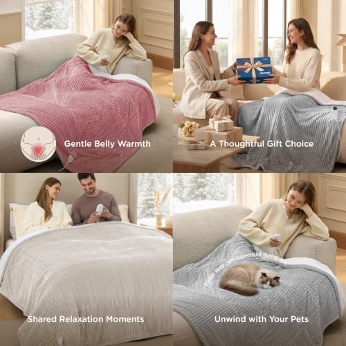 Image of Bedsure Ribbed Heated Blanket Throw XL, Purple Electric Blanket, Preheat
