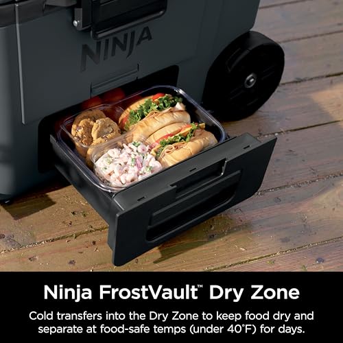 Image of Ninja | Cooler | FrostVault 45QT Cooler with Wheels | Insulated with Temp Dry Storage Drawer | Keeps Ice Cold for Days | for the Beach, Camping, Picnics & More | Grey | FB245CG