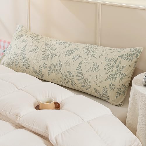 Image of ECOCOTT Pillowcase Boby Size with Green Botanical Plant Leaves Pattern Pillow Cases Set, 1 pcs 100% Cotton Pillow Covers & Envelope Closure (Boby, 20 inchx54 inch)