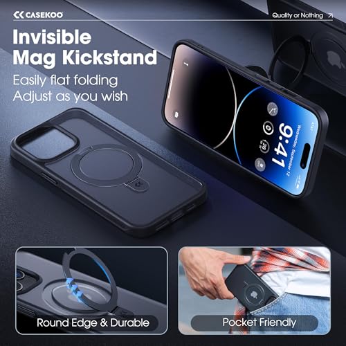 Image of CASEKOO for iPhone 14 Pro Case with Magnetic Invisible Stand, Slim, Black | [Military Drop Protection] [Compatible with MagSafe] Shockproof Slim Matte Translucent Case for iPhone 14 Pro, 6.1 Inch