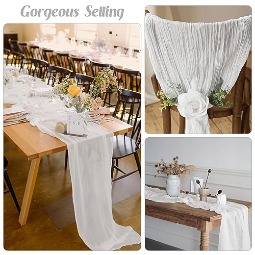6 Pieces White 10FT Cheesecloth Table Runner Boho Gauze Fabric Table Runner Rustic Sheer Runner for Wedding Birthday Baby Shower Party Boho Table Decoration（White） by JALANCY - Used condition - Image 6
