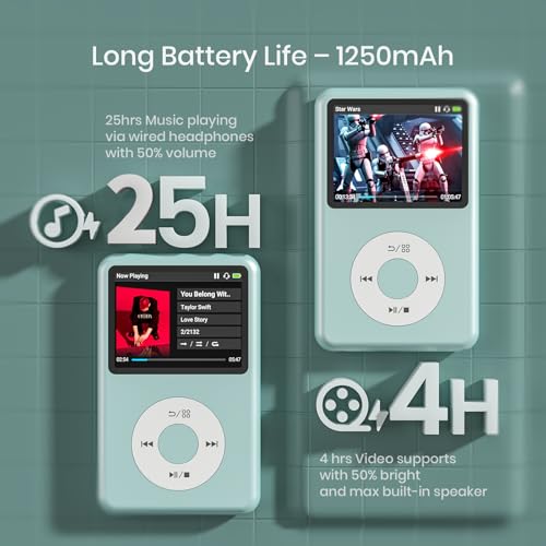 Image of 64Gb Mp3 Player with Bluetooth Y1 Portable Music Digital Players Supports Playlist Audiobook Video Nice Gadget for Kids Teal