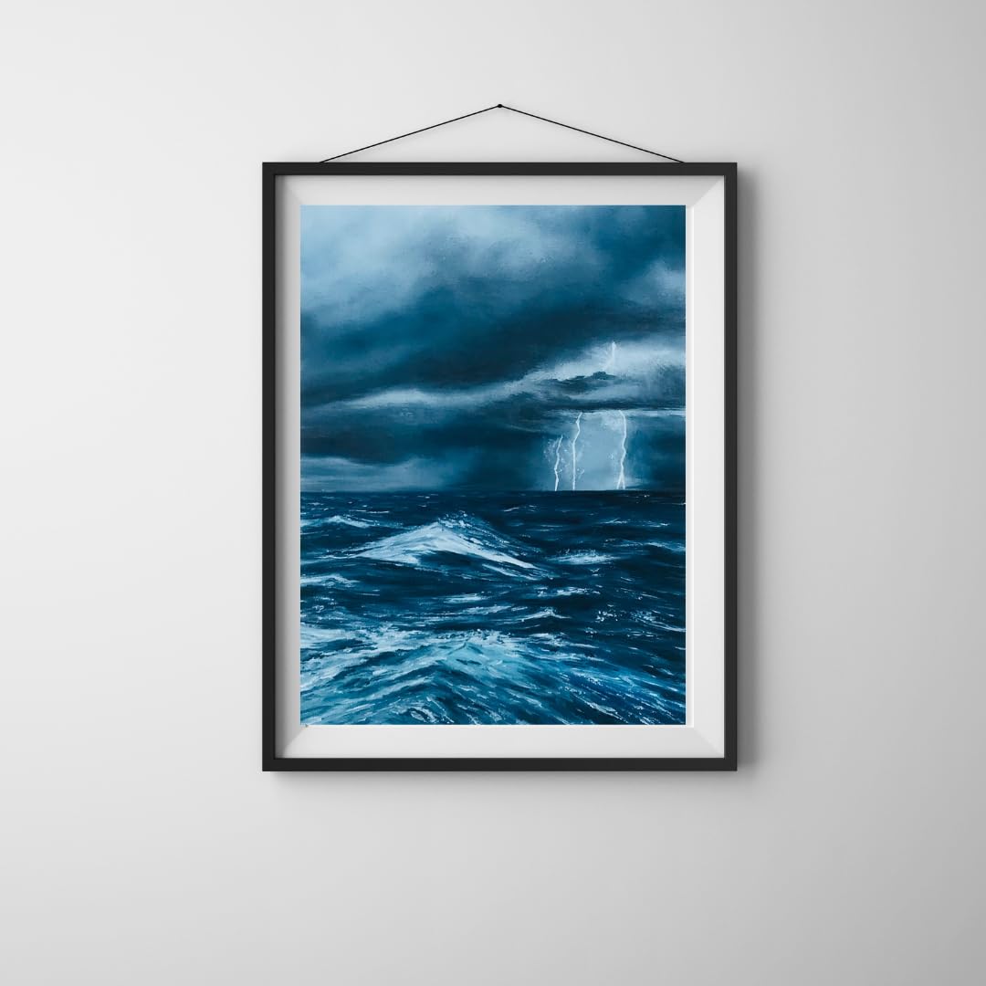 Moin Art Store Wall Art Prints Room Decoration | 300 Gsm Matte Paper | Enigmatic Lighting in the Ocean | Multicolour | Framed | 12 * 8 Inch