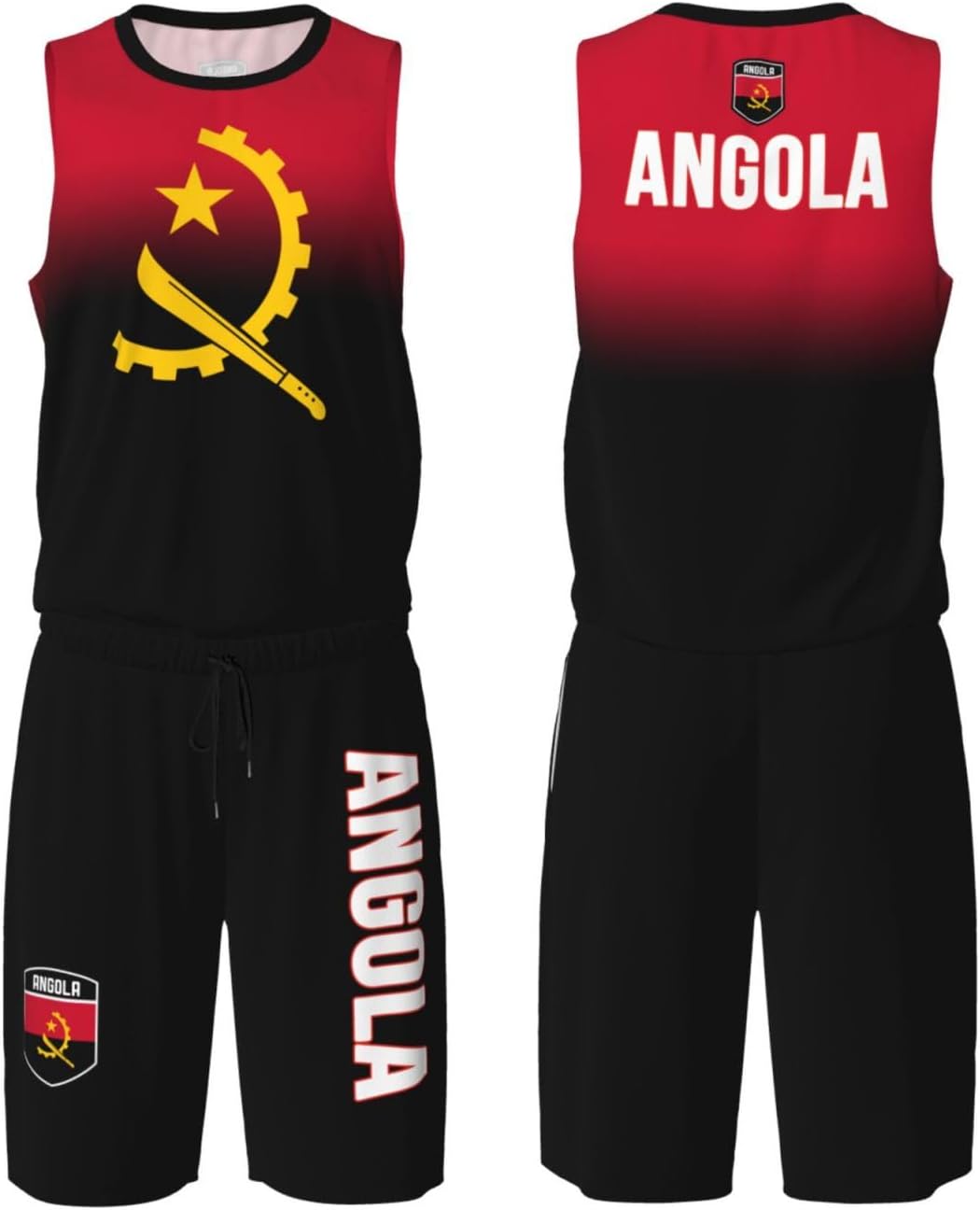 Angola Flag Basketball Uniform Suit for Men Team Training Athletic Gradient Jersey