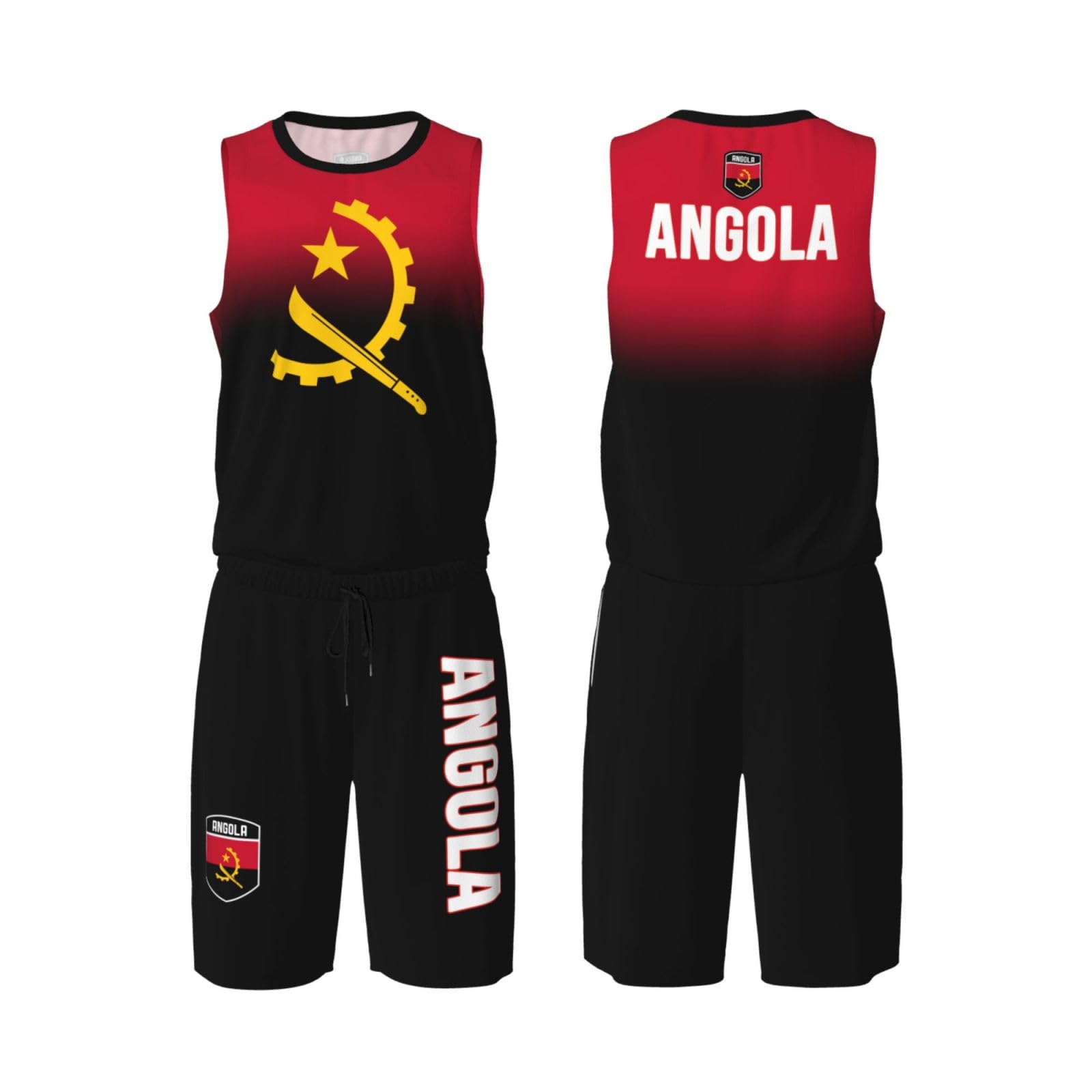 DABOYOZHZH Angola Flag Basketball Uniform Suit for Men Team Training Athletic Gradient Jersey