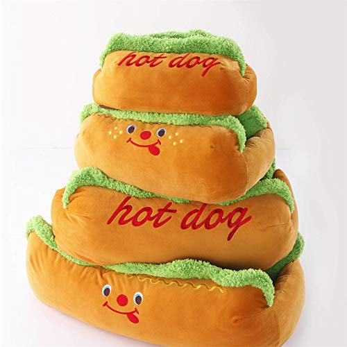 Enhome Hundebett für Katzen und Hunde mit Plüsch, Deluxe Rund in Hot Dog-Form Hundesofa Hundematte weichem rutschfest Katzenbett (63 * 47 * 21 cm,Hamburger)