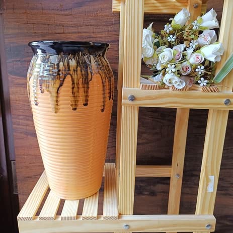 Image of Niyara Premium White Self Pattern Look Ceramic Pots Planters for Indoor Plants,Succulent,Outdoor,Balcony,Home,Garden,Office Size -Large 7.5 inches by 14 inches, Shape :Cylindrical (Yellow)