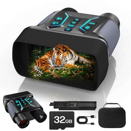 Binoculares Visión Nocturna 4K, 36MP Binoculares Visor Nocturno con Zoom Digital 8X, Recargables 4500mAh, Pantalla HD de 4,5', 7 Niveles Visión Infrarroja, Cámping, Tarjeta TF de 32 GB(Azul Grisáceo)