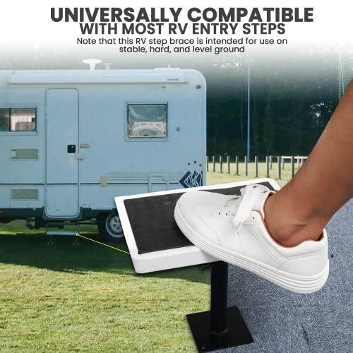 (2-Pack) Rv Step Brace Stabilizer (Black) - Adjustable Length From 7 5/8" To 14" - Heavy Gauge Steel With 1,000 Lb Max Load Rating - Rv Step Stabilizer With 3/4” Threaded Solid Metal Screw #TOP5