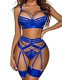 Avidlove Women's Sexy Lingerie Set with Push Up Bra & Bondage Style, Garter Belt - Royal Blue (Royal Blue, XXL)
