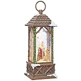 RAZ Imports Traditional Santa Lighted Water Lantern 10.75 Inch Lighted Christmas Snow Globe with Swirling Glitter with Deer Owl Cardinals Battery Operated and USB Powered