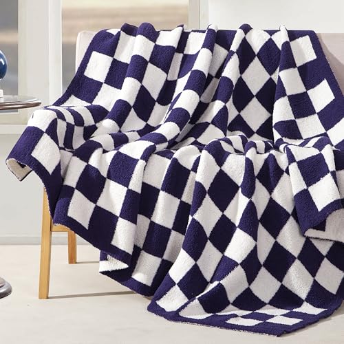 Image of Elegant Comfort Checkered Throw Blanket, Purple Super Soft Cozy Fluffy Warm Throw Blankets for Couch, Sofa, Chair, Bed, Camping, Picnic, Travel Lightweight Bed Blanket (50 inch x 70 inch)