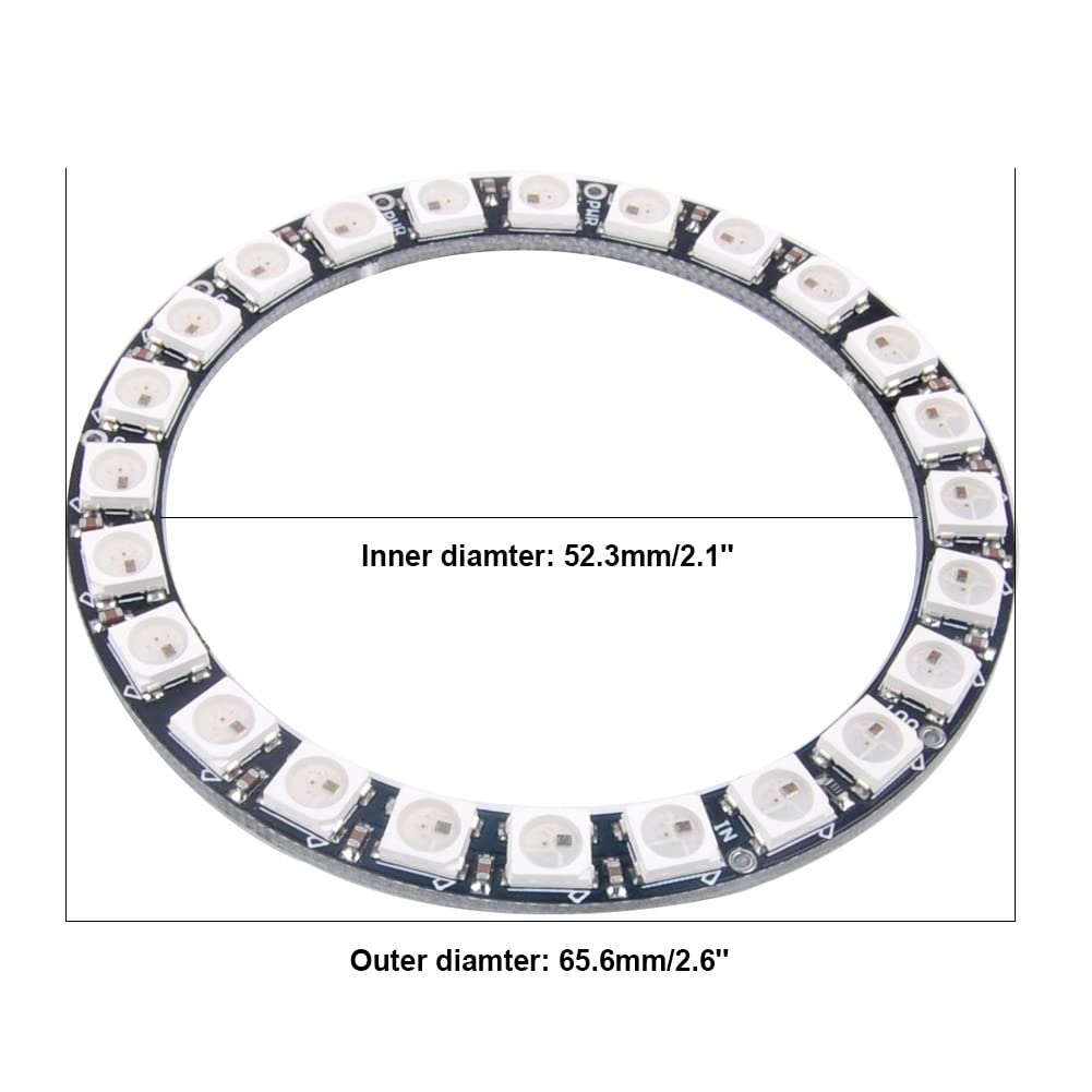 WS2812 RGB LED 24 bits 24 X LED WS2812B 5050 Lumière pleine couleur Anneau adressable avec pilote intégré DC 5 V pour Arduino Raspberry Pi ESP32 (5 pièces)