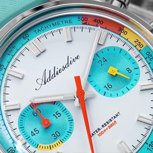 Image of ADDIESDIVE 38 MM Chronograph Watch VK64 Sweep Second Movement Tachymeter Mark FKM Rubber Strap BGW9 Super Lume Colourful Outdoor Sports Watches for Men Women