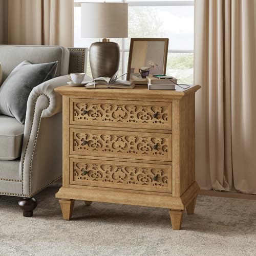 HULALA HOME Seadrift Nightstand with Charging Station, Mid-Century Modern Design, 3 Drawers for Bedroom and Entryway