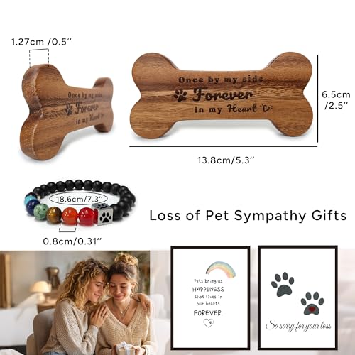 Skittypurr Dog Memorial Gift Set,Dog Bone Shape Ornament to Remember Dog,Walunt Hardwood,Rainbow Bridge Pet Memorial Bracelet,Sympathy Gifts for Women Men Who Lost Dogs — view 6