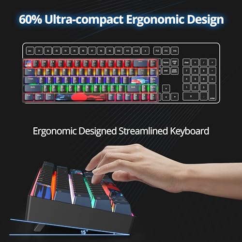 Image of 60 Percent Gaming Keyboard 68 Keys Mechanical Keyboard Rainbow Backlit Compact Wired Keyboard with Red Switch for Windows PS4 /5 Xbox(68 Blue)