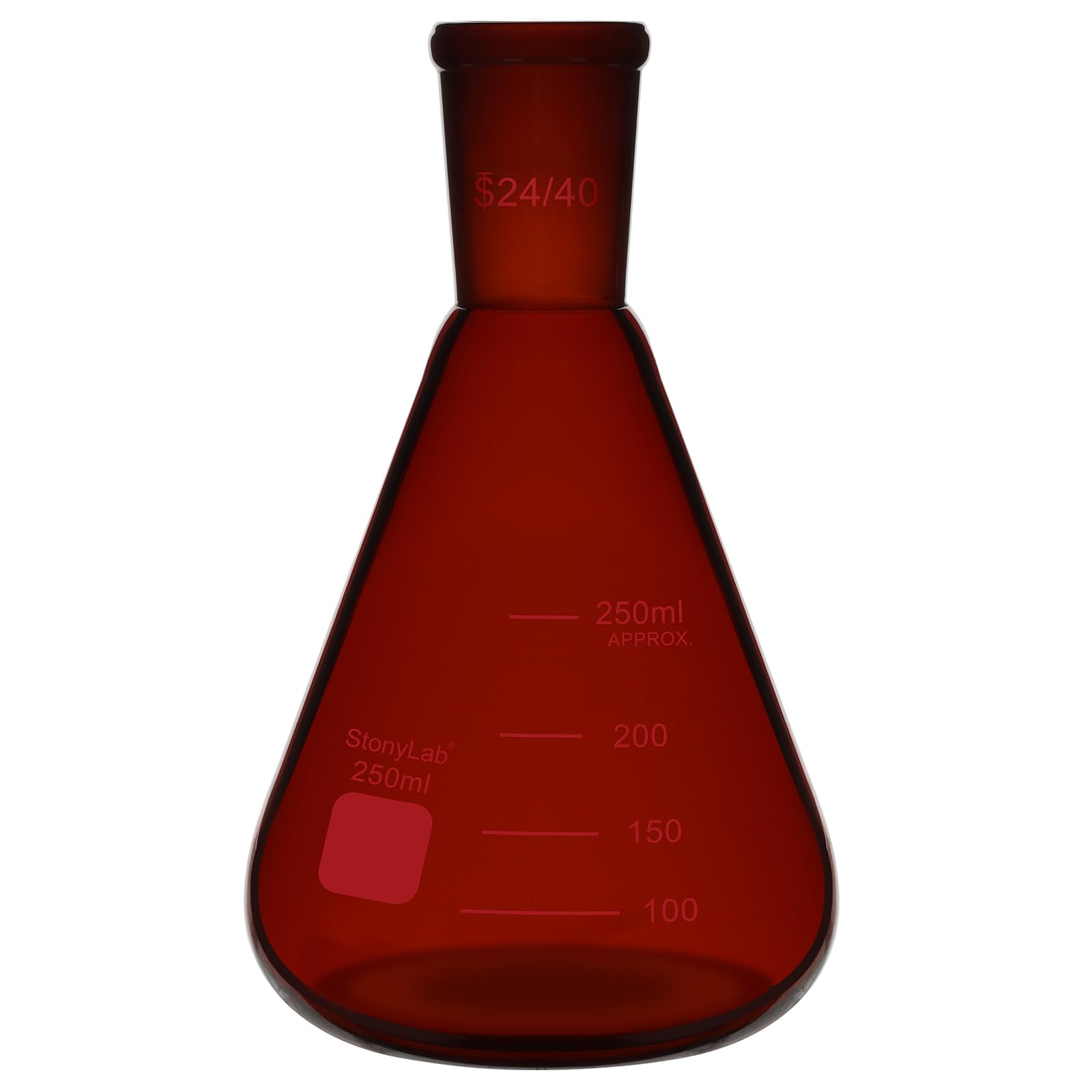 stonylab Matraccio Erlenmeyer Ambra con Giunto Esterno Conico Standard 24/40, Matraccio in Vetro Borosilicato a Parete Spessa, 250 ml, Ideale per Mescolare, Riscaldare e Esperimenti in Laboratorio