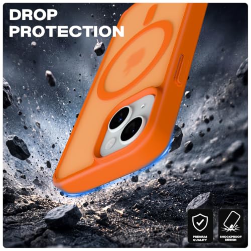 Image of Pikkme Back Cover for iPhone 15 | Mag-Safe Compatible | Smoke Frosted Transparent Matte Finish | Hard PC + Soft TPU | Shockproof | Raised Camera Protection Bumper Case (Orange Smoke Mag-Safe)