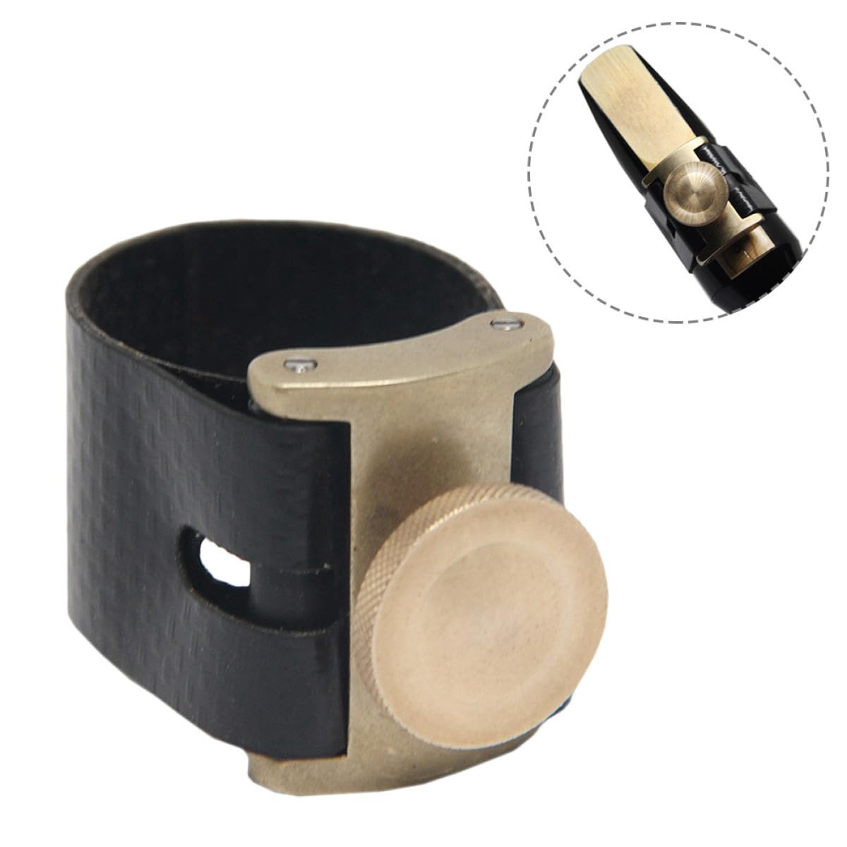IMIKEYA Ligadura para Saxofón Alto Ligera y Resistente Soporte Confiable, Accesorio Metálico Pu Adecuado para Músicos Profesionales