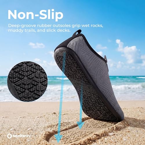 Image of SEEKWAY Water Shoes Quick-Dry Aqua Socks Barefoot Slip-on for Beach Pool Swim River Yoga Lake Surf Women Men Black SK001