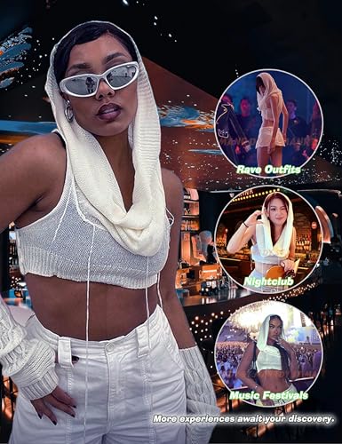 Image of Rave tops for women Knitted Hoodie Sweater Vest Sexy Streetwear Sleeveless Hollow Crop Top
