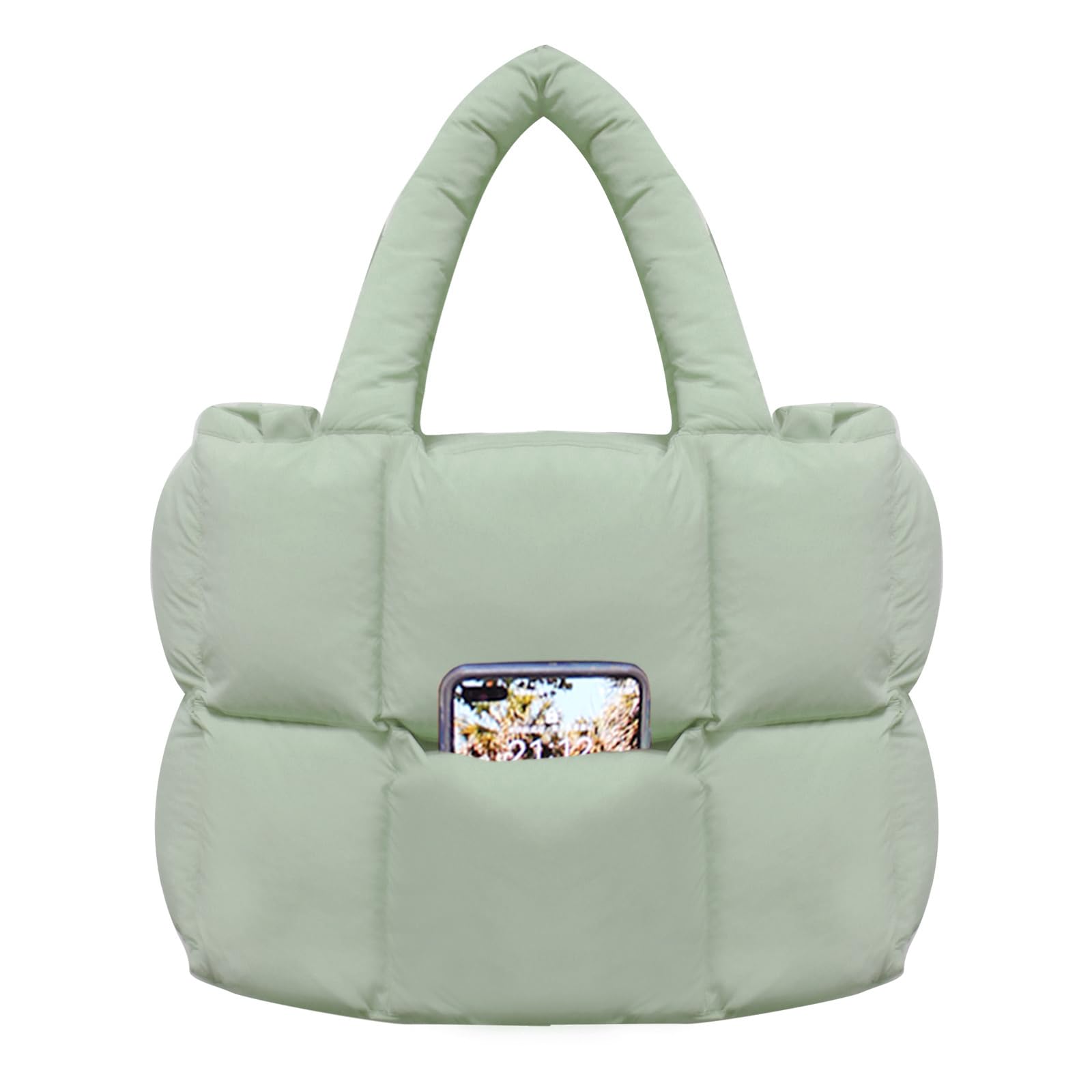NAARIIAN women large puffer tote handbag puffy dupes light weight handmade cotton padded Shoulder bag(Light Green)
