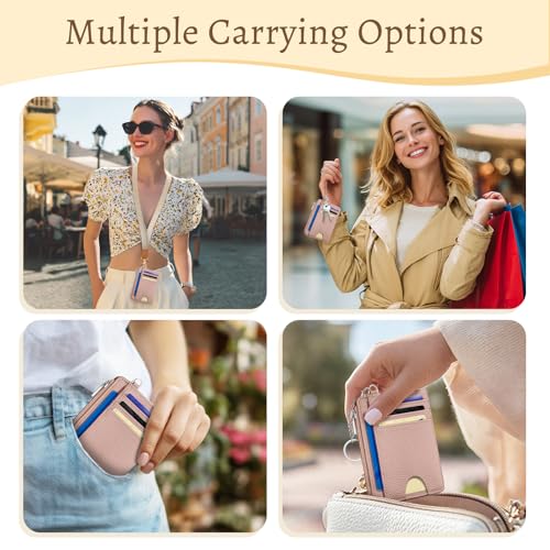 Image of Kelvoris Cute Credit Card Holder Small Wallet Women, Minimalist Slim RFID Blocking Wallet Woman Keychain with Zipper Coin Pocket, Front Pocket Thin Travel Card Case Organizer ID Window Ladies Gifts
