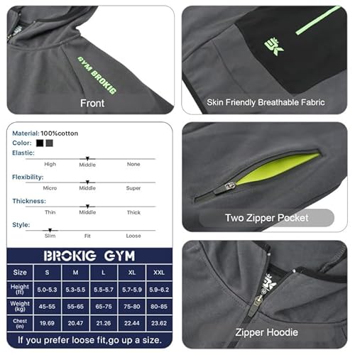Brokig Men'S Full-Zip Athletic Hoodies,Workout Training Sport Muscle Sweatshirt thumb #5