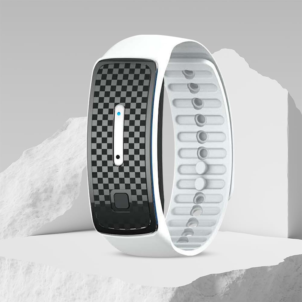 Pulsera Repelente de Mosquitos ultrasónica, 3 Modos, Pulsera para niños y Adultos, Resistente al Agua, Recargable para Acampar, Pescar, Deportes al Aire Libre (Blanco)