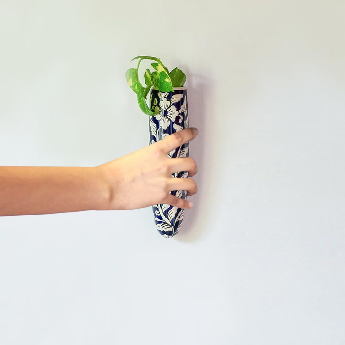 ExclusiveLane Midnight Bloom' Ceramic Wall Planters for Living Room & Balcony (Set of 2)|Wall Planter for Home Decoration Wall Hanging Planter Wall Mounted Planter, Midnight Blue and White - Image 2 thumbnail