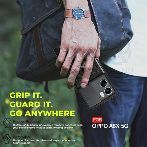 Image of AIBEX Back Cover Compatible for Oppo A6S 5G / Oppo K14X 5G / Oppo A6X 5G | D10 Tough Armor Case | Sliding Camera Shield | 360 Protection | Kickstand Ring Holder | Military-Grade Bumper Case - Black