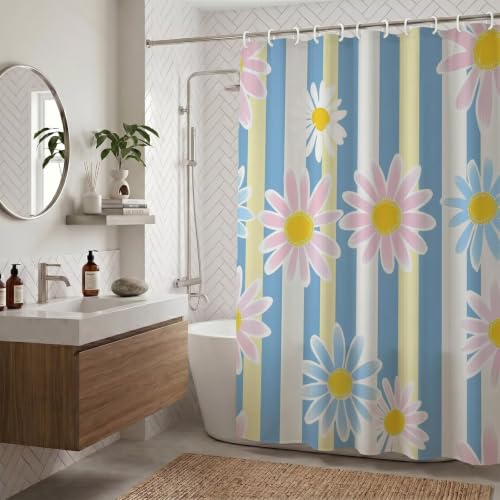 Rideaux de douche fleur tissu polyester imperméable 150x170cm lavable en machine