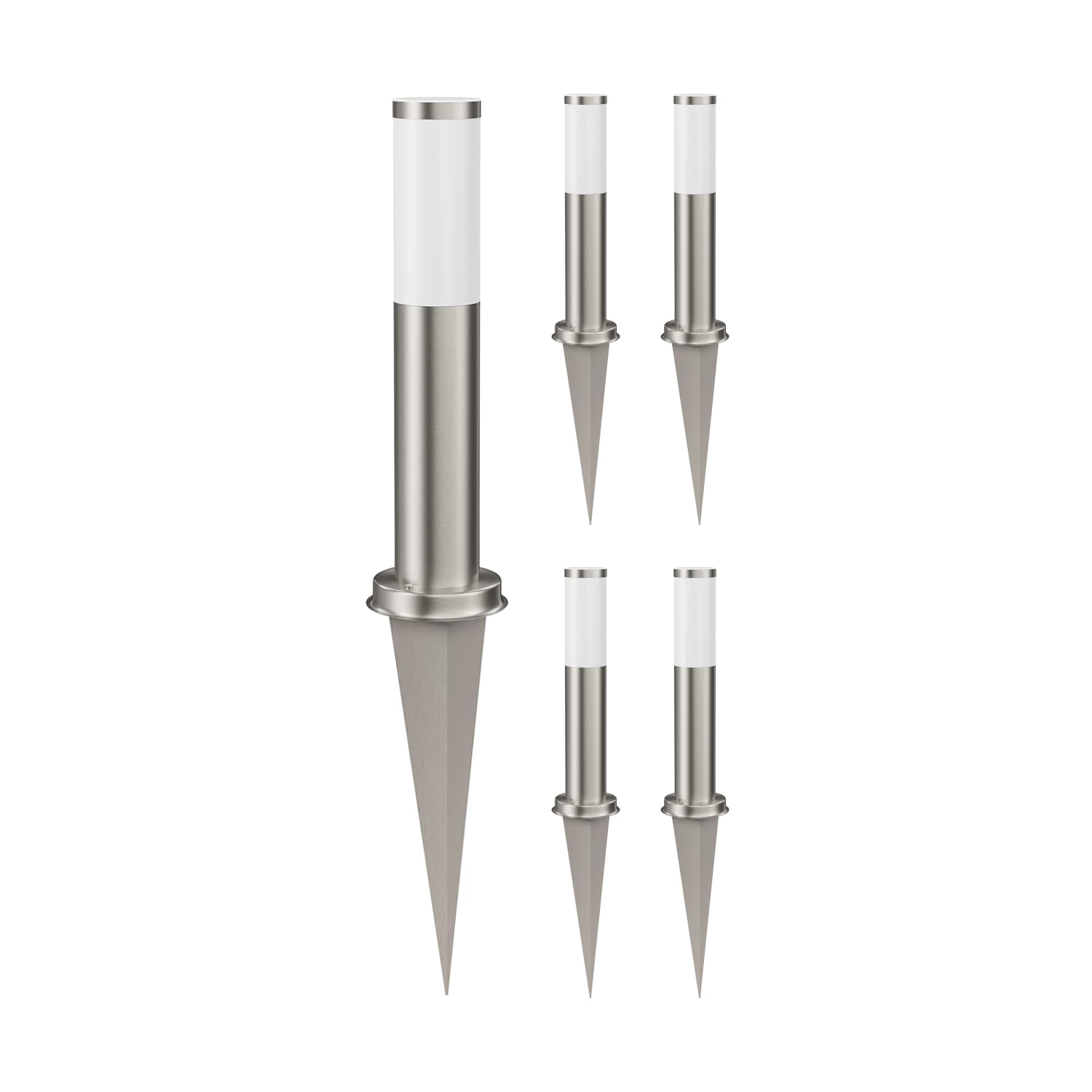 ledscom.de 5 farolas PORU con estaca para exterior, acero inoxidable, redondas, 39 cm, casquillo E27