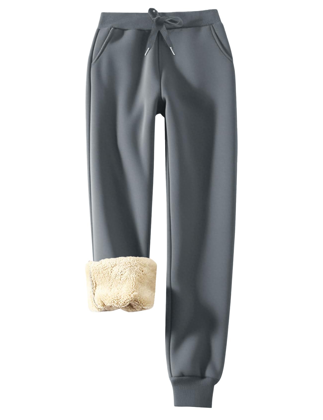 Flygo Women's Sherpa Fleece Lined Joggers Sweatpants Winter Warm Pants with Pockets (XS-2XL)