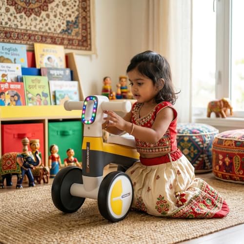 Image of Glider Max Toddler Ride-On Balance Bike 1-3 Years | Musical Kids Balancing Bike with LED Lights | Safe & Stable Indoor Ride-On Toy for Boys & Girls | 20 kg Max Load |Grey & Yellow |KB-021|.