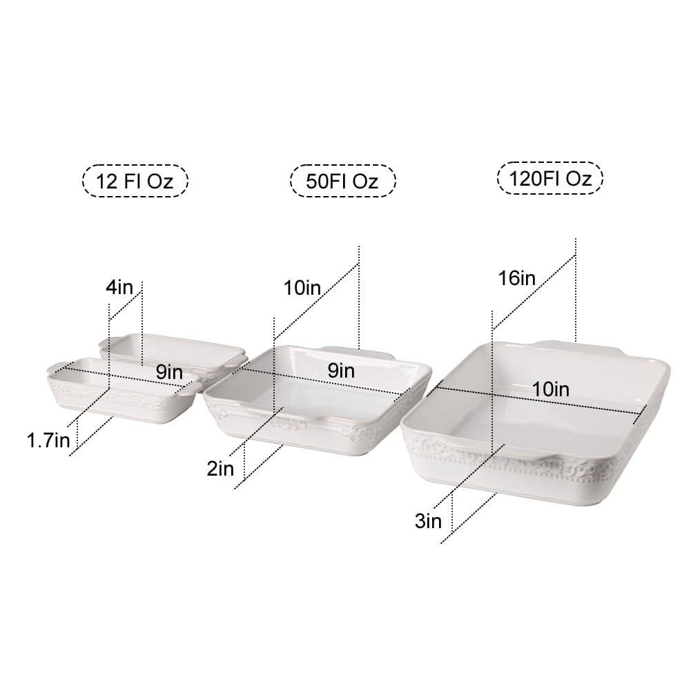 Sweejar Casserole Dishes for Oven, Ceramic Bakeware Set of 4, Rectangular Baking Dish with Handles, Lasagna Pans for Cooking, Gratin, Roasting, Banquet and Daily Use (Kiln-Change white )