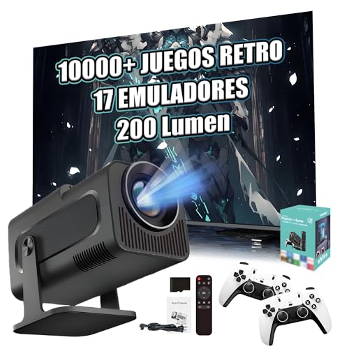 HCS350 Mini Proyector Inalámbrico Portátil con WiFi y Bluetooth, Consola con 10000 Juegos 17 Emuladores, 200 Lumens, 720P, Proyector de Películas Android 11 para Uso en Exteriores (Caja Verde)