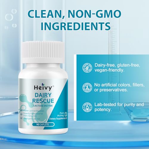 Image of Heivy Lactase Pills 9000 FCC, 90 Count | Fast Acting Dairy Digestion Support Supplement for Lactose Sensitivity