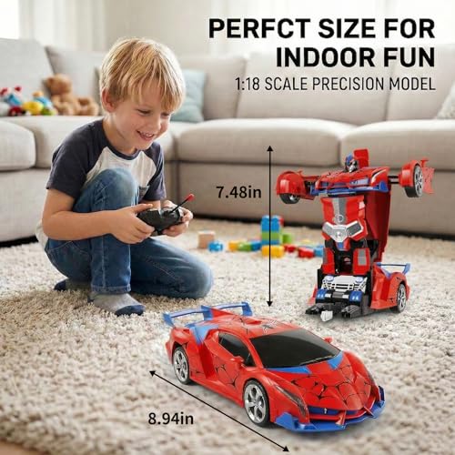 Image of 2-in-1 Transforming Robot Car, 1:18 Remote Control Car for Kids, One-Button Deformation RC Racing Car with LED Light & 360 Drifting, Rechargeable Toy Vehicle Birthday Gift Boys Girls Age 3 4 5 6 7 8+