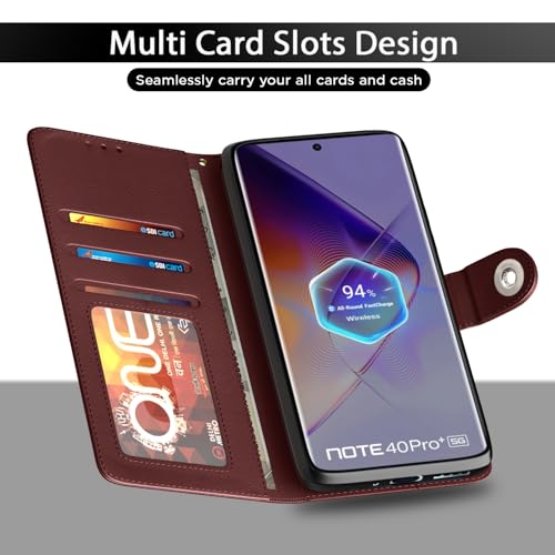 Image of Pikkme Flip Cover Leather Finish | Inside TPU with Card Pockets | Wallet Stand and Shock Proof | Complete Protection Button Flip Case for Infinix Note 40 Pro Plus 5G(Brown)