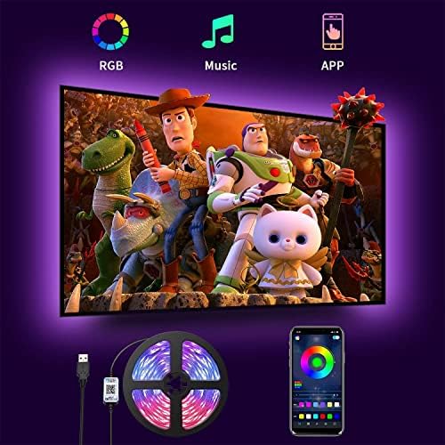 Romwish TV LED Backlights 4.5M, LED Strip Lights with Bluetooth APP Control for 65-75 inch TV, 16 Million Colors, Music Sync Color Changing + Sensitive Mic + Timing Function, Adapter USB Powered
