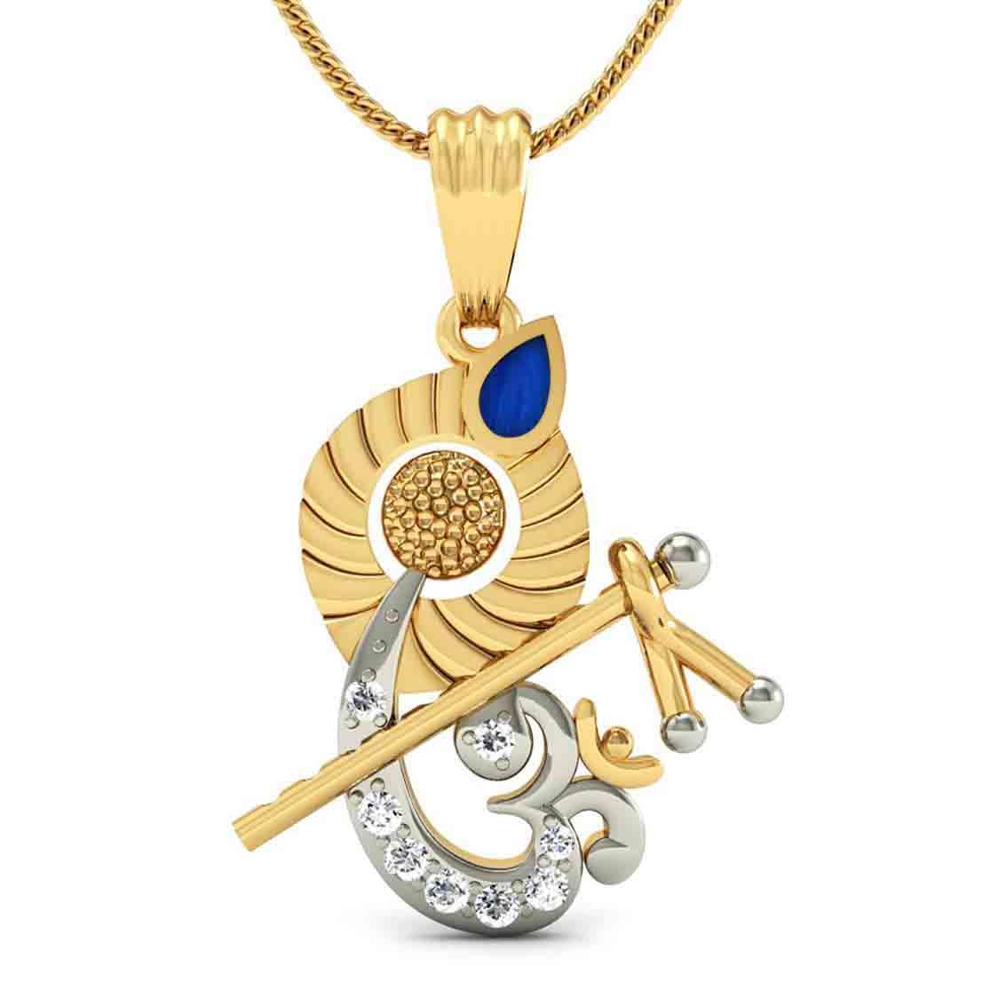 925 sterling silver gold plated murlidhar om pendant for men & women with cable chain | pure silver religious locket for good health & wealth