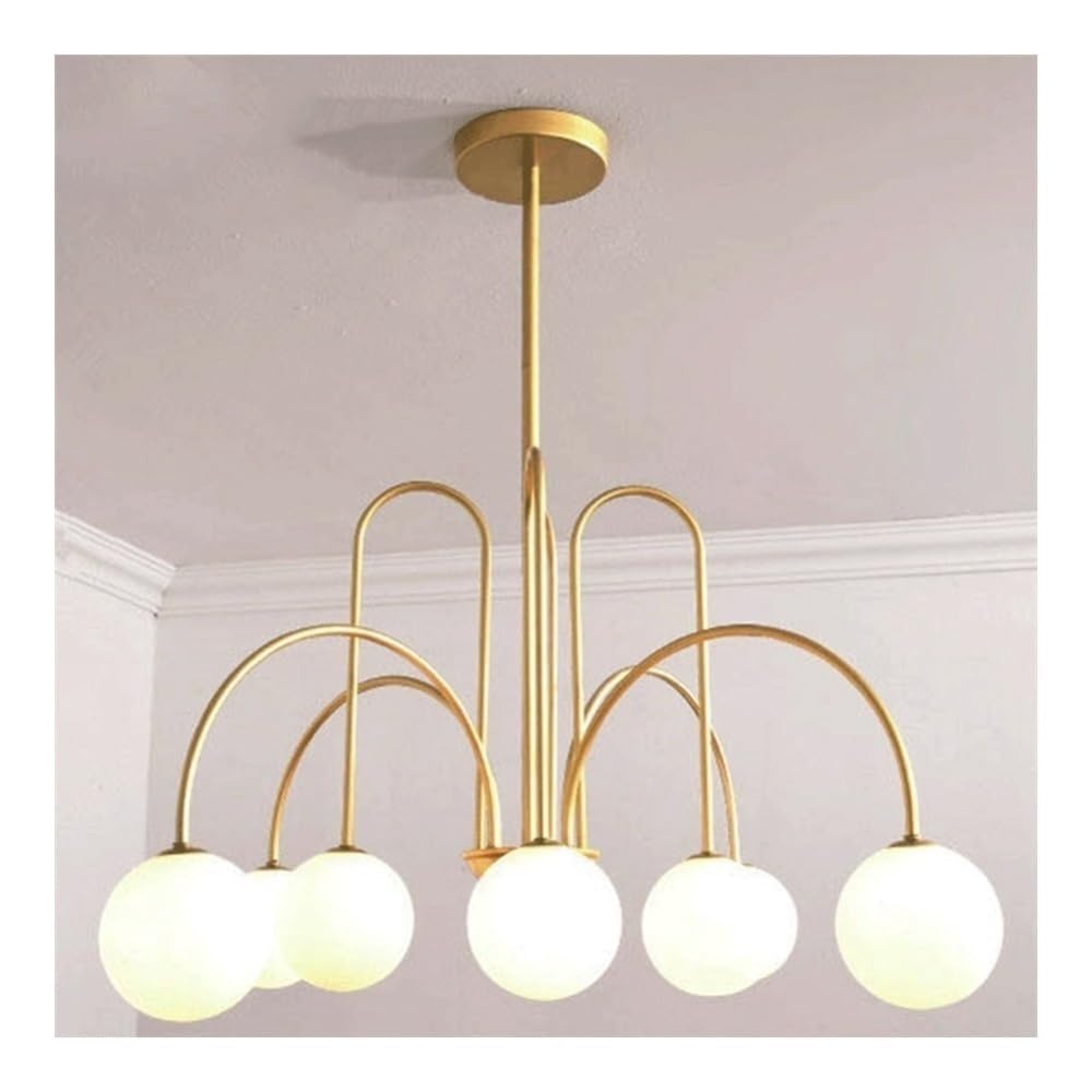 FEITENGDA Modern Globe Glass Pendant Light Brushed Brass Metal Chandelier Adjustable Rods Hanging Ceiling Lighting for Kitchen Bedroom Foyer Living Room Entryway Dining