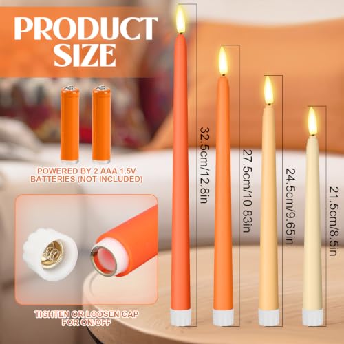 Image of Rossesay 24 Pcs Flameless LED Taper Candles Battery Operated Candle 8.5 inch, 9.65 inch, 10.8 inch, 12.8 inch Flameless Candlesticks Flickering for Christmas Church Wedding Indoor Decoration(Classic, Orange)