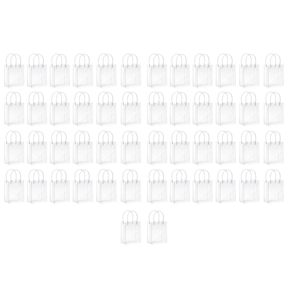 50 PCS Clear Gift Bags with Handles, 18×7×25cm Reusable PVC Bags, Strong Enough to Hold 2-10kg Tote Bags for Drinks, Books, Flowers, and Dolls