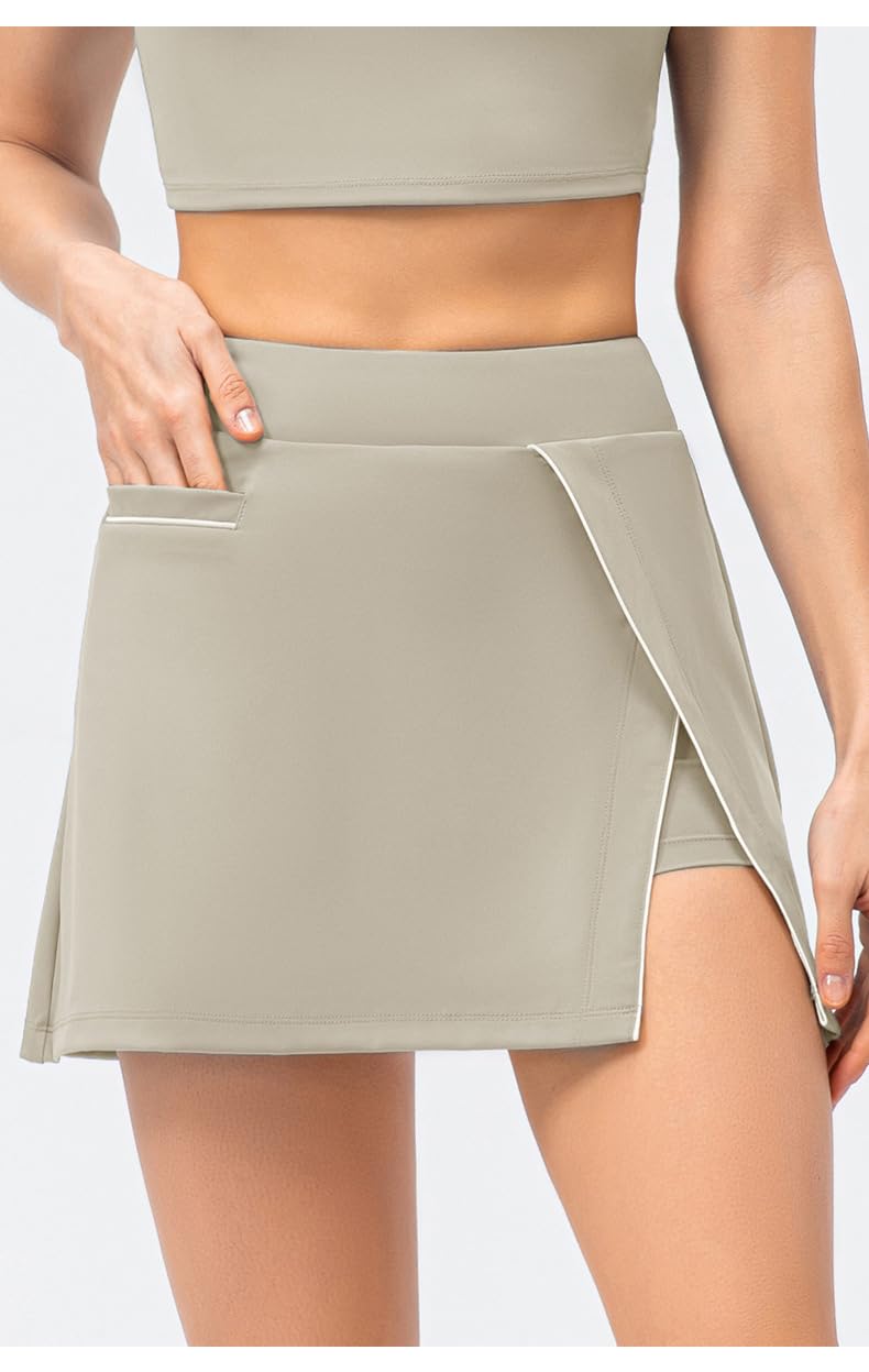 HHHCHPM Women's Cheerleading Sportswear Short Skirt Mini Summer Fitness Running Shorts with Pockets (Khaki,XX-Large)